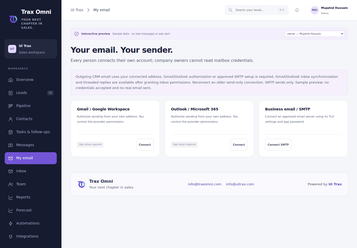Actual Trax Omni 03 · Personal email & inbox screen
